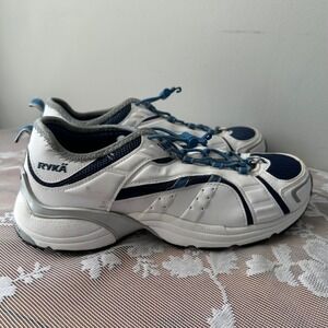 Ryka Nitracel Walking Shoes Womens 8 White Navy Blue Good Bungee Toggle Sneakers